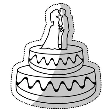 Wedding cake couple dessert outline Ilustração Stock