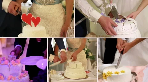 Wedding cake cutting collage Stock Footage 48826216