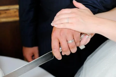Wedding cake cutting Stock Photos