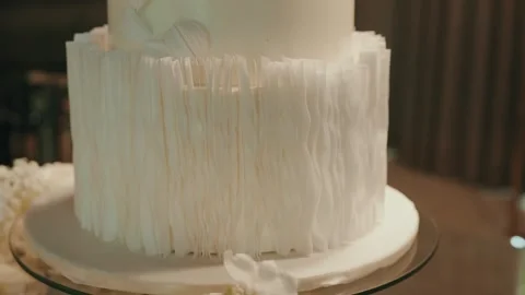 Wedding Cake With Draped White Fondant Fringe Texture Stock Footage 340836747