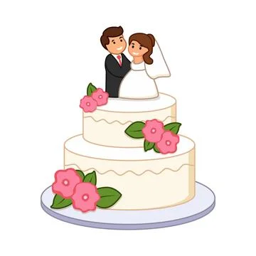 Wedding cake with flowers icon in flat colorful style. Bakery pie vector il.. Stock Illustration