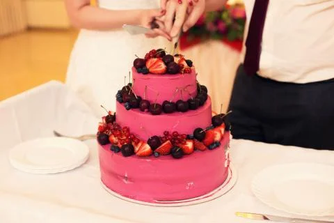 Wedding cake with fruit Stock Photos