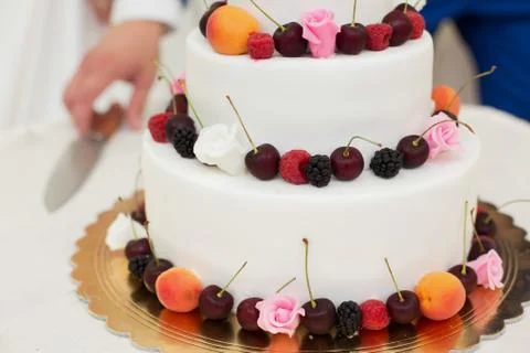 Wedding cake with fruit Stock Photos