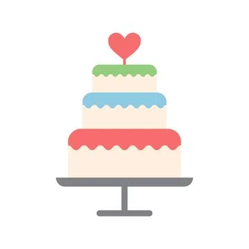 Wedding cake with heart icon in flat colorful style. Bakery pie vector illu.. Stock Illustration