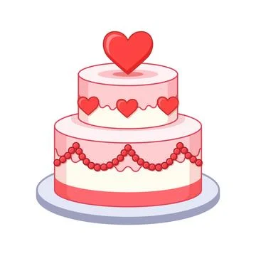 Wedding cake with hearts icon in flat colorful style. Bakery pie vector ill.. Stock Illustration
