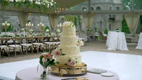 Wedding Cake at High End Wedding Reception Stock Footage 160747645