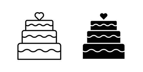 Wedding cake icon collection in black, Line icons, flat symbols Stockillustratie