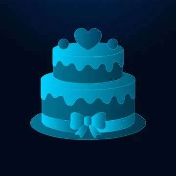 Wedding cake icon with glowing gradient on dark background. Illustrazione stock
