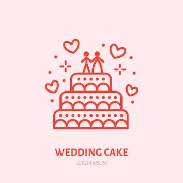 Wedding cake illustration. Sweets flat line icon, candy shop logo Stock Illustration