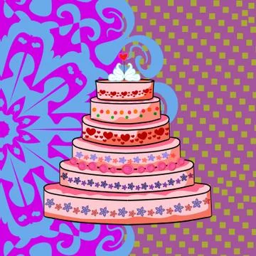 Wedding cake with a pair of swans Stock Illustration