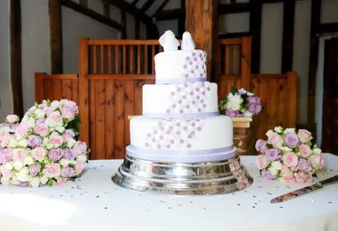 Wedding cake at reception Stock Photos