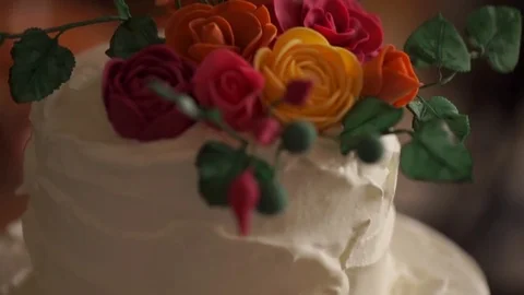 Wedding Cake in Reception table Stock Footage 73279507