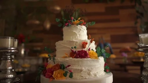 Wedding Cake in Reception table Stock Footage 73279667