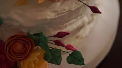 Wedding Cake in Reception table Stock Footage 73279712