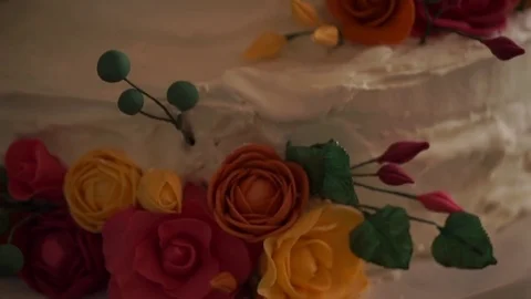 Wedding Cake in Reception table Stock Footage 73279722