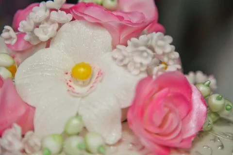 Wedding Cake with red orchids Stock Photos