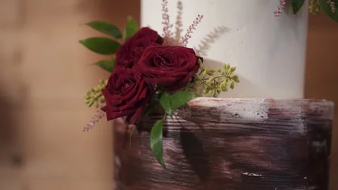 Wedding Cake with Red Roses Stock Footage 254366466