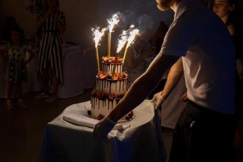 Wedding cake in a restaurant Stock Photos