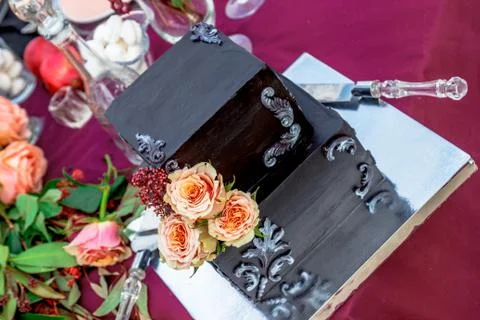 Wedding cake with rose Stock Photos