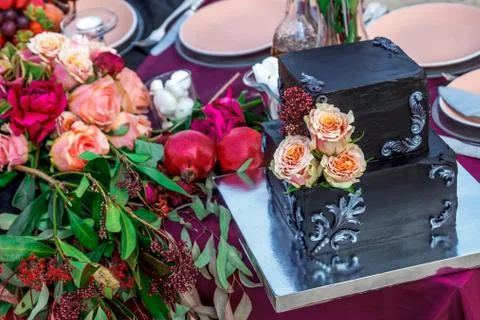 Wedding cake with rose Stock Photos