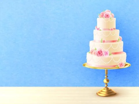 Wedding Cake With Roses Realistic Image Stock Illustration