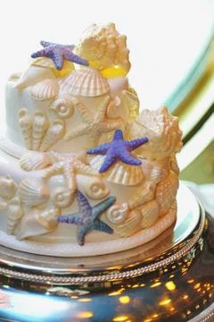 Wedding cake with sea shells Stock Photos
