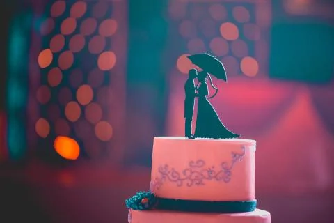 Wedding cake with statue Stock Photos