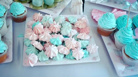 Wedding cake sweets table chany figurine of bride and groom Stock Footage 58468408