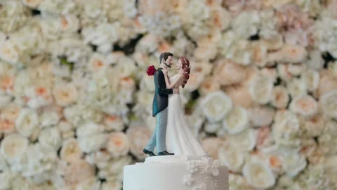 Wedding cake topper with bride and groom figurine Stock Footage 306123192