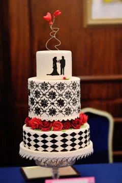 Wedding cake with two hearts Stock Photos