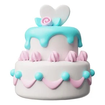 Wedding cake two tier 3D cartoon plastic style vector icon, celebration pie Illustrazione stock
