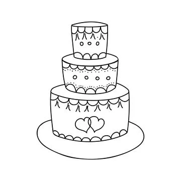 Wedding cake. Vector illustration in doodle sketch style. Stock Illustration
