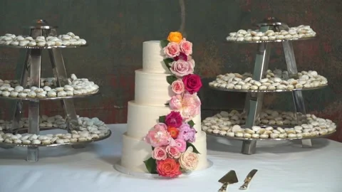 Wedding Cake at Wedding Reception 120fps Slow Motion Stock Footage 156615510