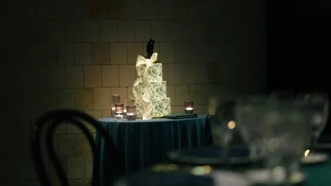 Wedding Cake at Wedding Reception Sequence Stock Footage 328541261