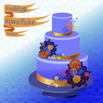 Wedding cake with winter snowflakes design. Vector illustration. Stock Illustration