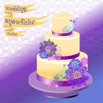 Wedding cake with winter snowflakes design. Vector illustration. Stock Illustration