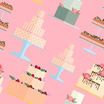 Wedding cakes seamless pattern. Wedding pie wallpaper. Illustrazione stock