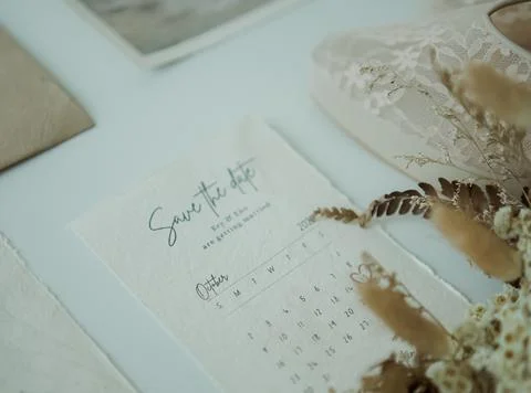 Wedding calendar with marked date Stock Photos