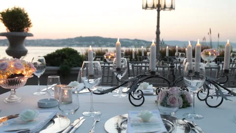 Wedding candle in the garden table candlestick cinematic wedding clip shoot Stock Footage 134349923