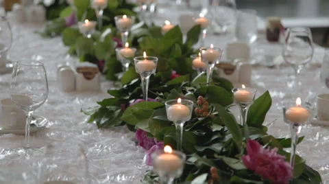 Wedding Candles in a Table Stock Footage 47180189
