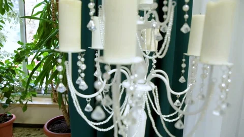 Wedding candlestick with flower decoration before wedding ceremony Stock Footage 102712909