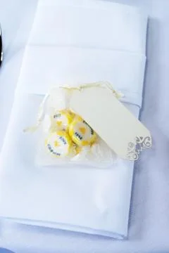 Wedding candy and napkin Stock Photos