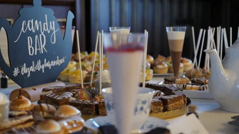 Wedding  Candy Bar with Sweets On The Table. Stock Footage 198349943