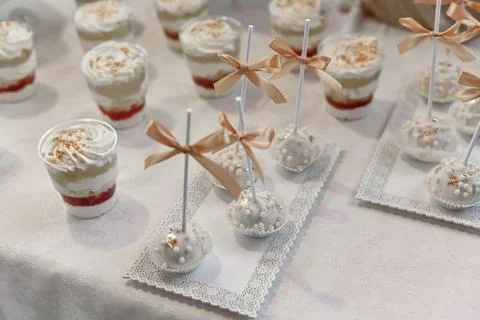 Wedding candy bar table dessert Stock Photos