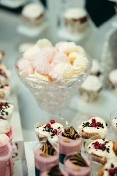 Wedding Candy Dessert Bar Marshmallows Stand Jelly Fruit Table Tasty Decor Close Stock Photos