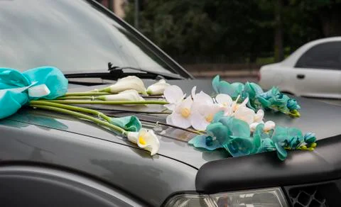 Wedding car decorations Stock Photos