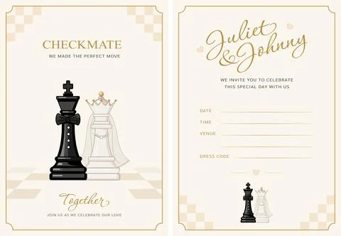 Wedding card in chess checkmate theme Illustrazione stock