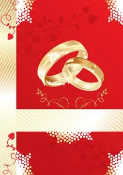 Wedding card with gold rings, vector illustration Stock Illustration