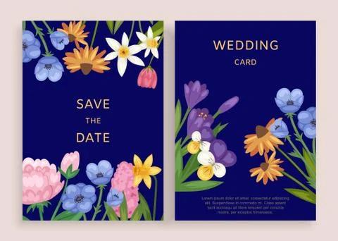Wedding card invitation design, vector illustration. Template floral greeting in Stock Illustration