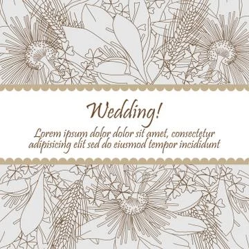 Wedding card with seamless pattern of lily flowers Stock Illustration